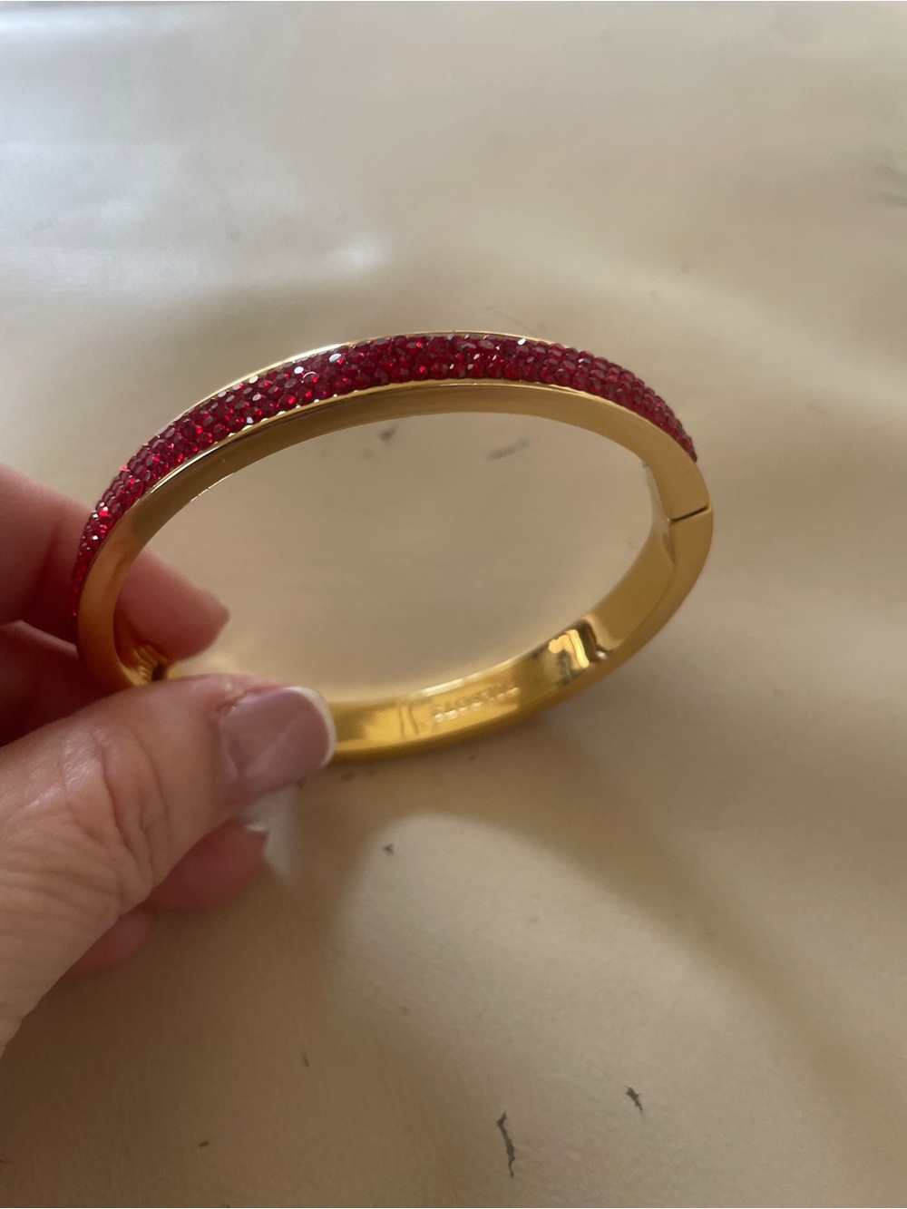 ❤️✨  Talbots Gold Hinged Bracelet with Red Crystal Pavé